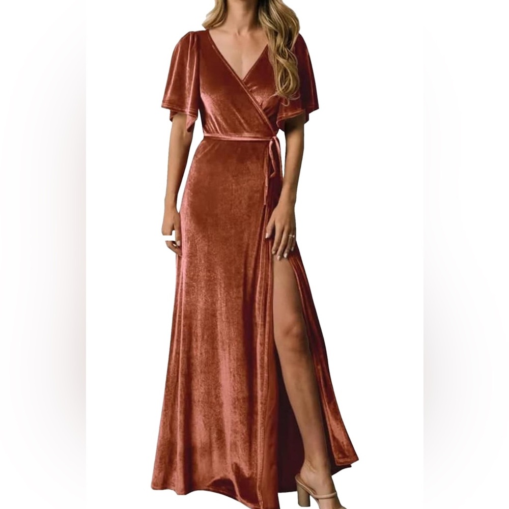 NEW Velvet Wrap Dress Burnt Orange Size 10